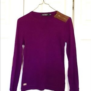Ralph Lauren Womens Purple Top with Brown Suede Shoulder/Elbow Patch Jr Sm